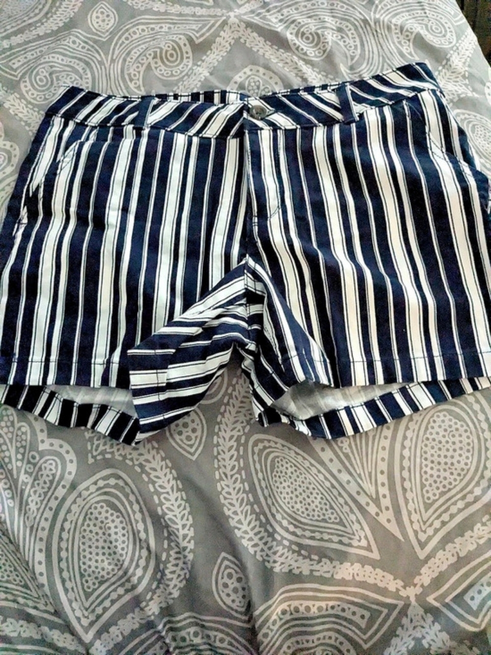 Twill New Apparel Striped High Waist Shorts in Blue & White